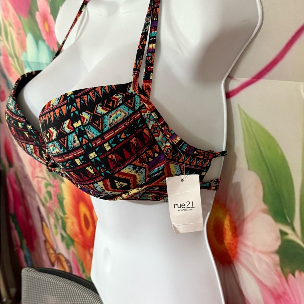 Apollo Swim Red and Green Bikini Halter Top - Picture 3 of 4